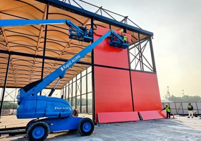 The structural tent is currently being installed